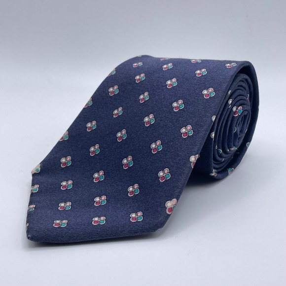Christian Dior Other - Christian Dior Silk Tie Geometric Flower Pattern Woven Italy Navy 3.75"W READ